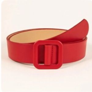 NEW! Red leather, square buckle, dress belt